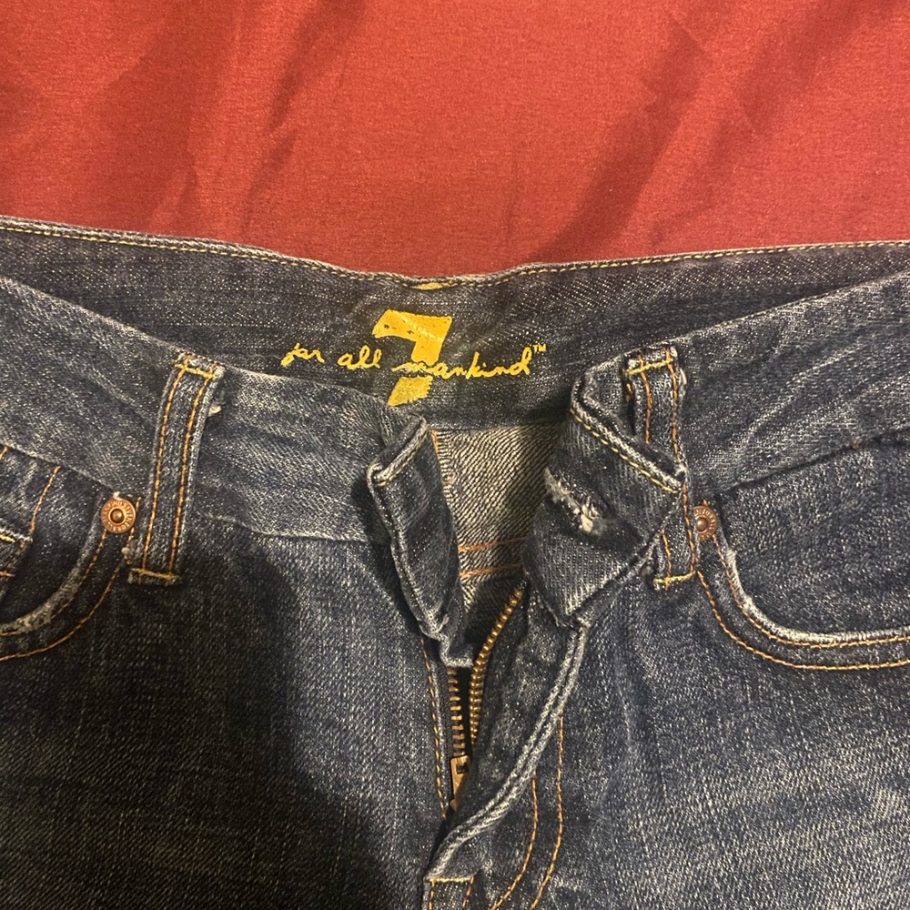 7 For All Mankind Blue Boot Cut Jeans with Classic Stitching